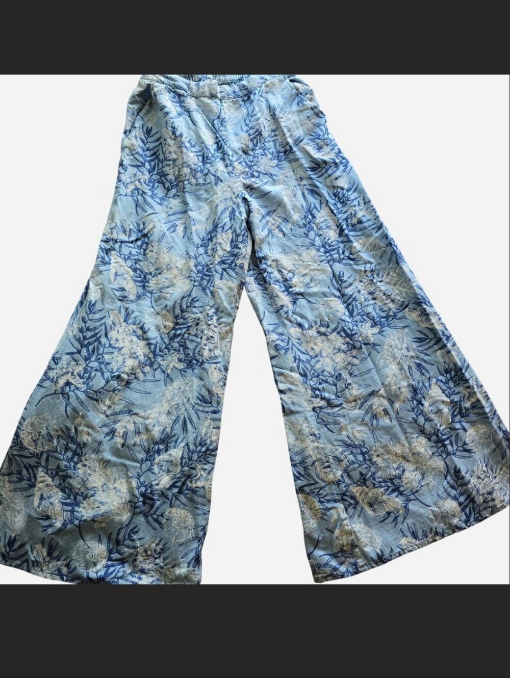 Midnight Sky Light Blue Ocean Beach Print Wide-Leg Palazzo Pants Size Small